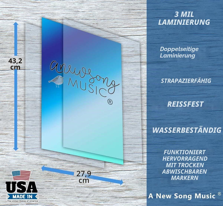 A New Song Music Laminiertes Gitarren-Akkord &amp; Griffbrett Note Chart Anleitung Easy Poster für Anfän
