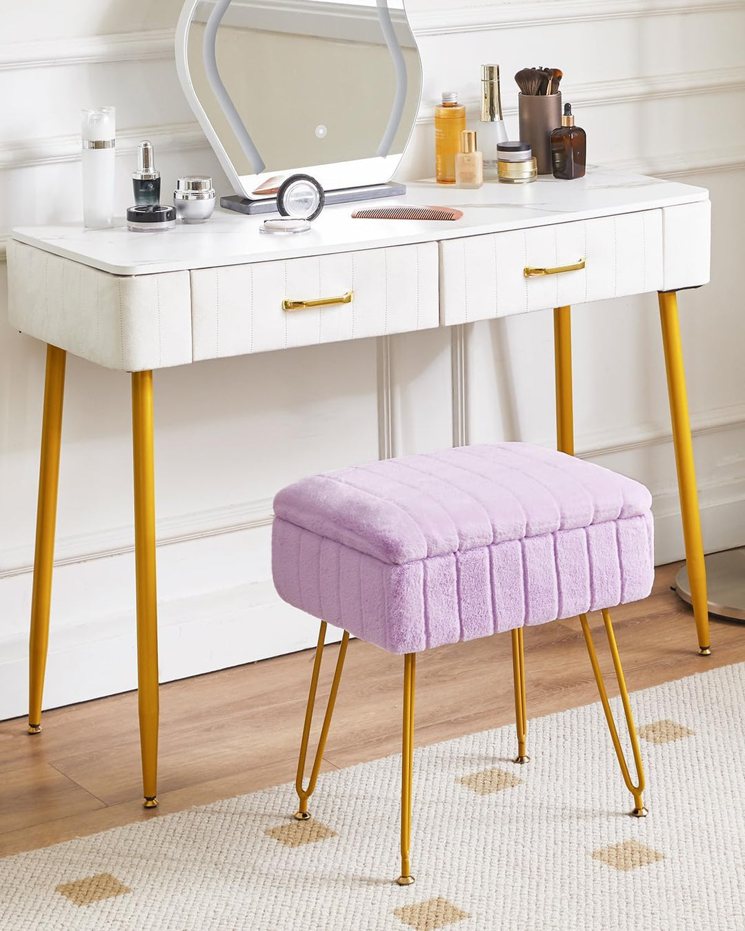 IBUYKE Samt Hocker Stuhl mit Stauraum, Fussstütze Fusshocker Ottoman, Kleiner Beistelltisch, mit 4-M
