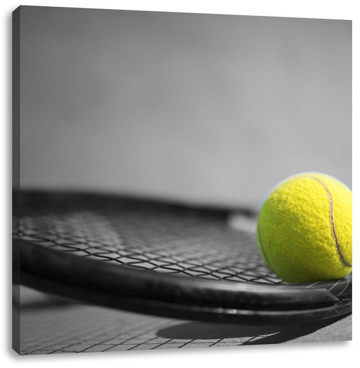 Pixxprint Tennisball Schläger als Leinwandbild/Grösse: 70x70 cm/Wandbild/Kunstdruck/fertig bespannt,