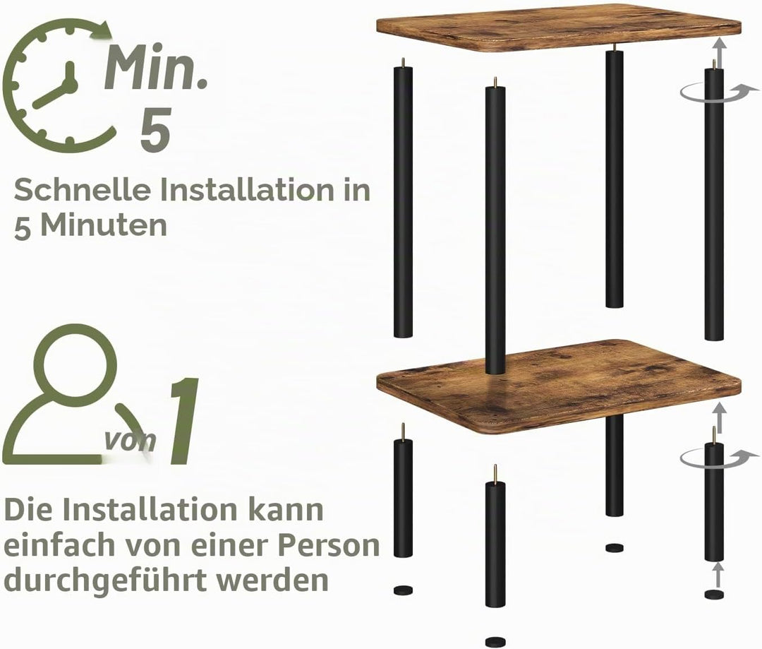 APICIZON Beistelltisch Holz, 2 Tier Nachttisch Schmal, 40x30x52cm, Beistelltisch Klein mit Stauraum,