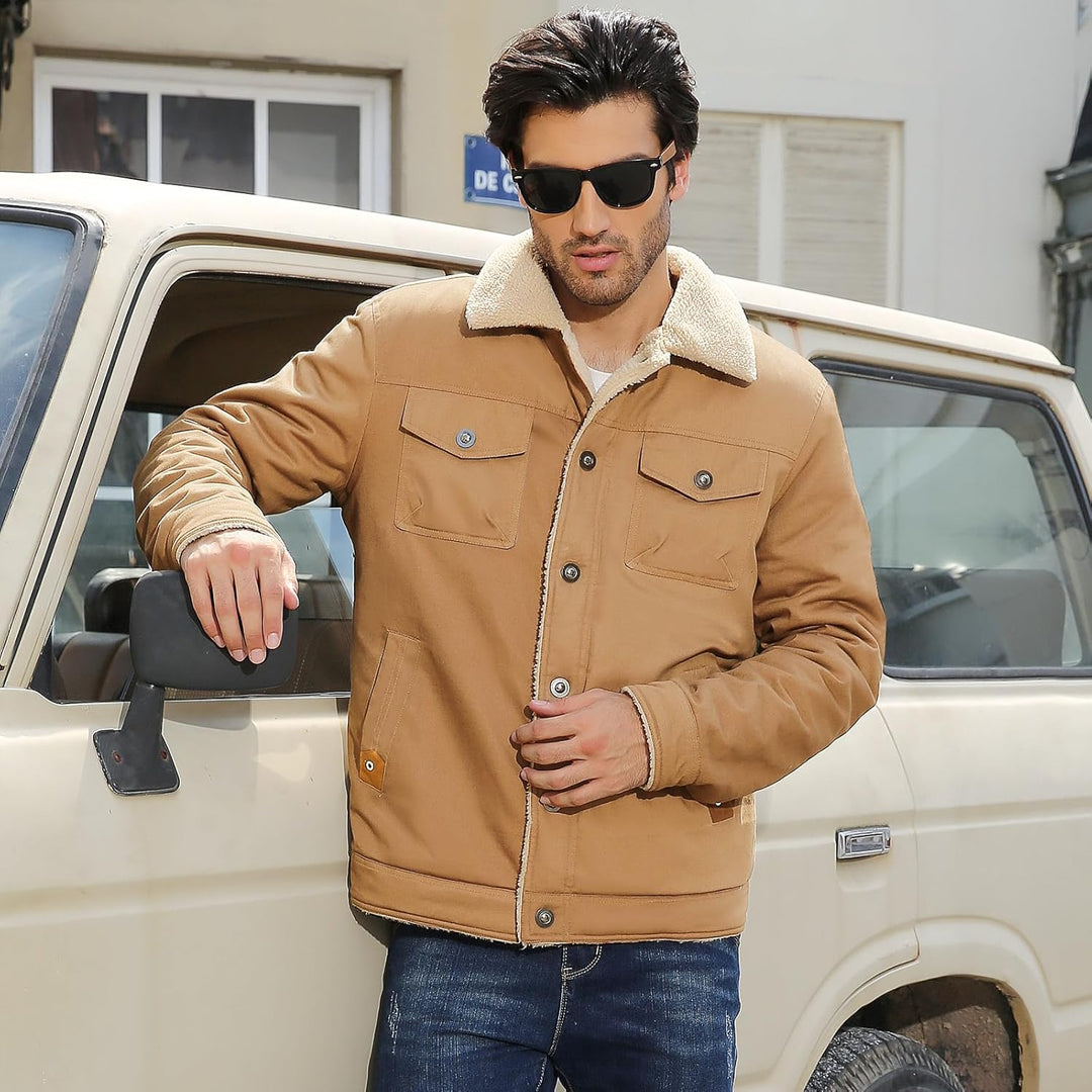 Voqeen Winterjacke Herren Fleece Gefüttert Cargo Jacke Warme Herren Fliegerjacke Militär Winddichte