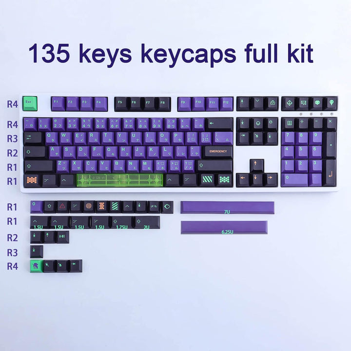 PBT Keycaps 135 Keys Japanese Mecha Keycap Set Cherry Profile Dye Sublimation Keycaps with 7U Clear