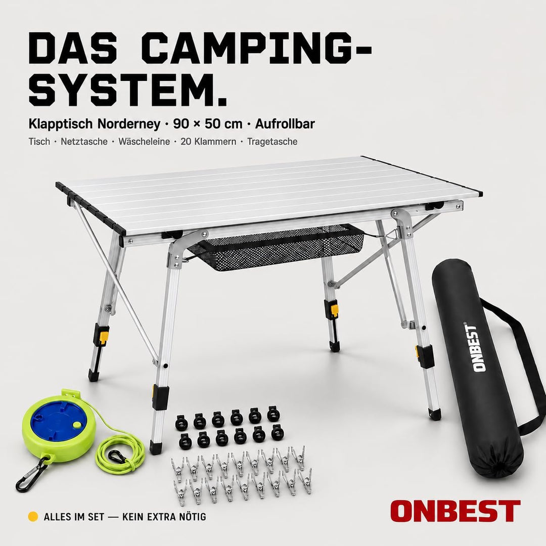 Onbest Camping Klapptisch – Campingtisch klappbar – Angeltisch, Gartentisch 2 Personen – mit robuste