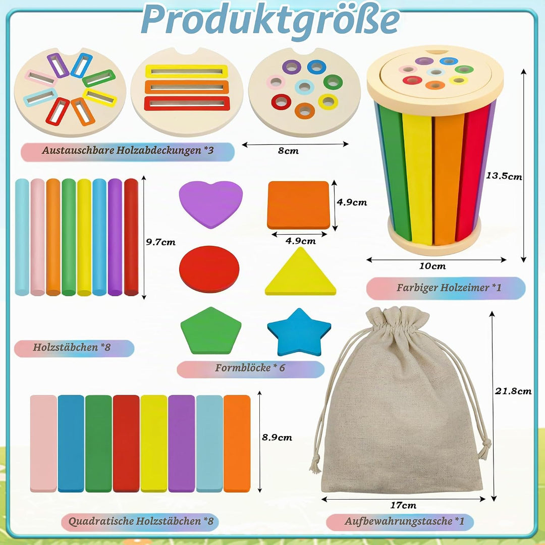 Montessori Spielzeug ab 1 Jahr, 3-in-1 Montessori Spielzeug ab 1 2 3, Holz Farbe Form Sortierspielze