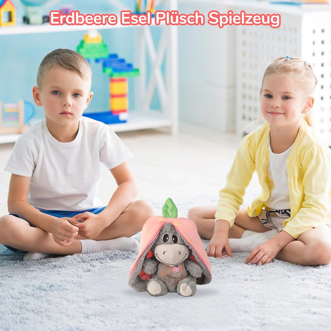 Atmendes Kuscheltier Esel - Schlummer Kuscheltier Erdbeeresel, Atmender Esel mit Musik und Atembeweg