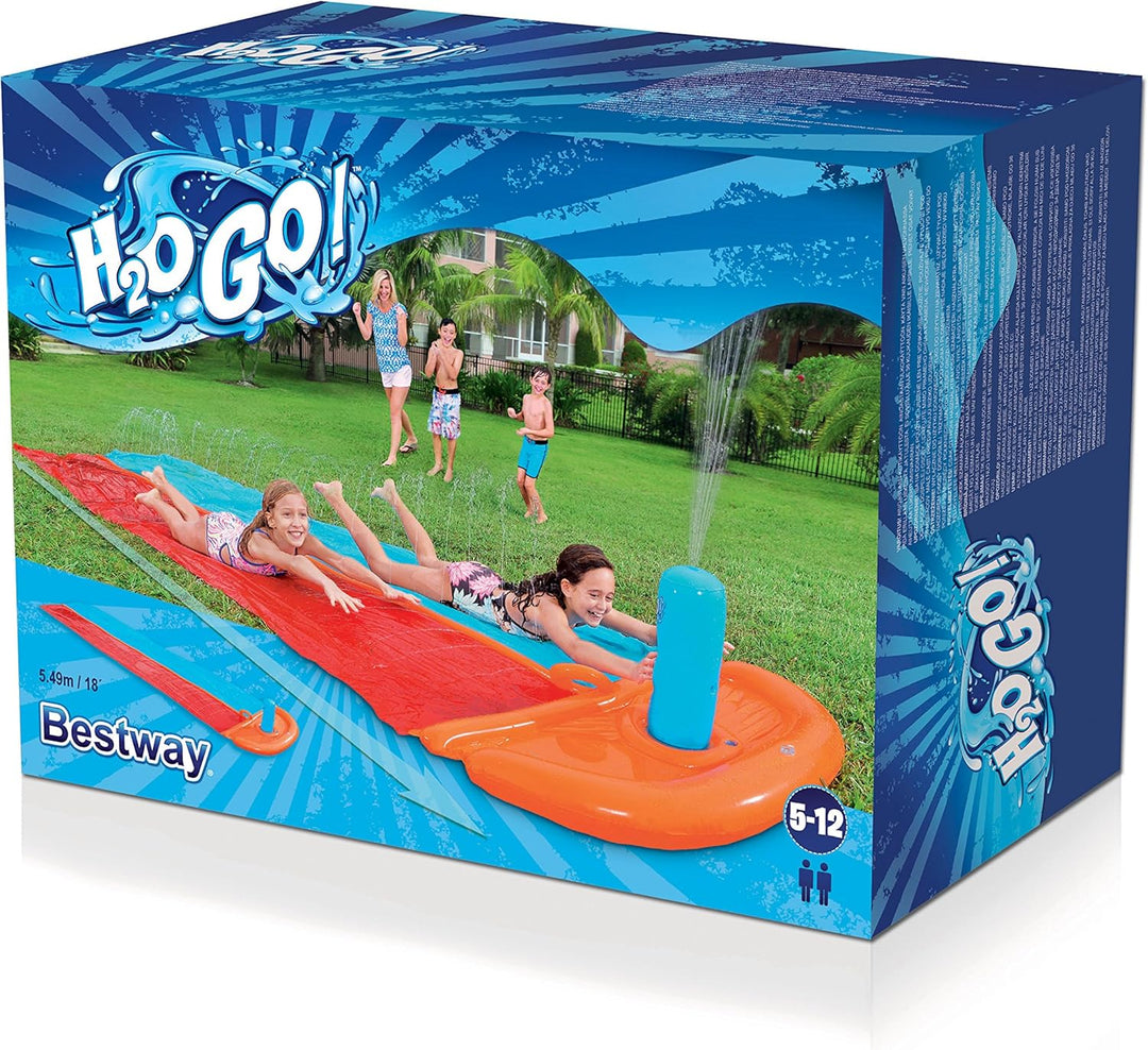 Bestway H2oGo Doppel- Wasserrutsche mit Ziel -Fontaine 1,2,3 Go! 549 cm Zweispuriger Dragstrip, Zwei