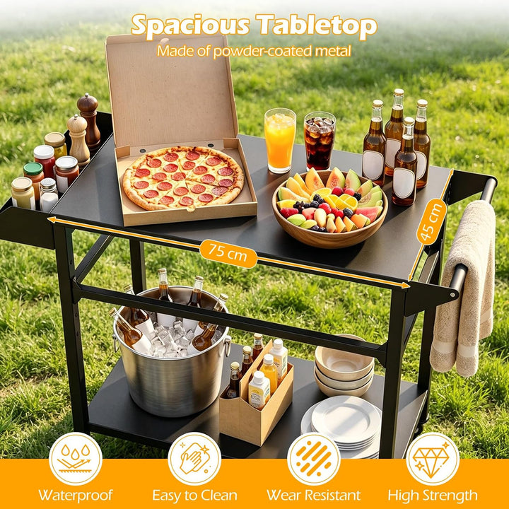 KOMFOTTEU Grillwagen mit 2 Ebenen, Gartenwagen mit Handtuchhalter &amp; Gewürzregal, Servierwagen für de