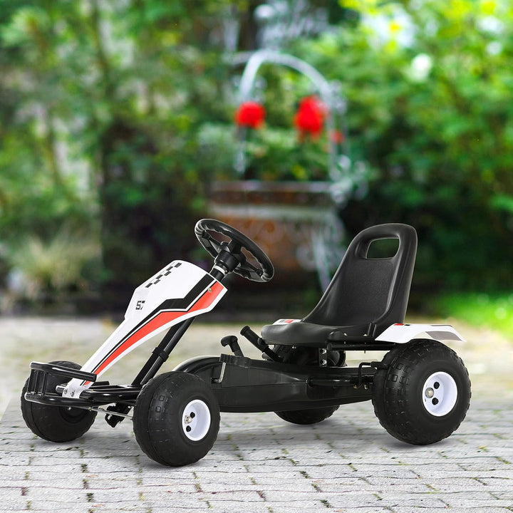HOMCOM Gokart, Tretauto mit verstellbarem Sitz, Bremse, Pedalantrieb, Tretfahrzeug mit Vor- und Rück