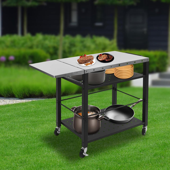 Grillwagen | Grillwagen mit 4 Etagen | Edelstahl &amp; Stahl | 200 lbs Tragkraft pro Ebene | 4 Rollen mi