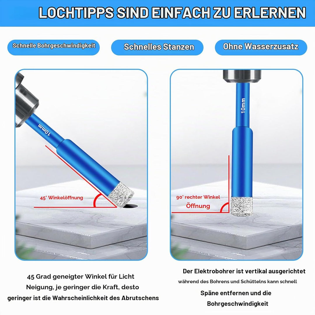 Pilikoll 7 Stück Fliesenbohrer Diamantbohrer Glasbohrer Set Sechskant-Schaft Diamantbohrer Fliesenbo