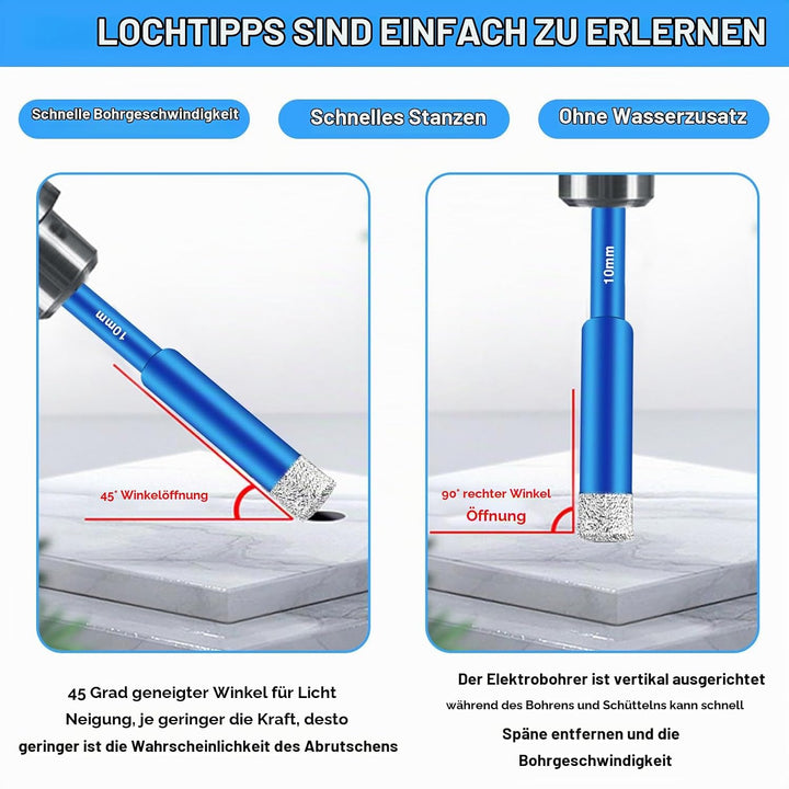 Pilikoll 7 Stück Fliesenbohrer Diamantbohrer Glasbohrer Set Sechskant-Schaft Diamantbohrer Fliesenbo
