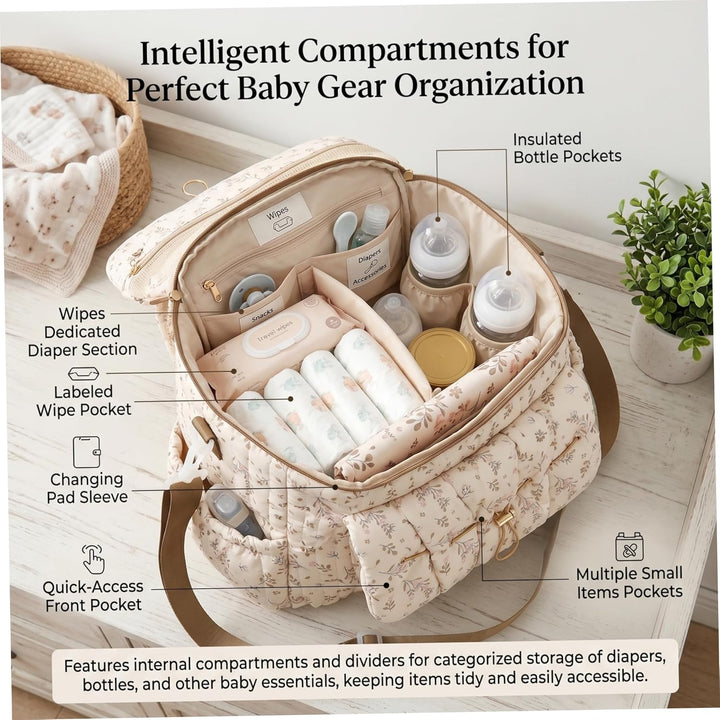 Geblümte Wickeltasche, geblümter Wickelrucksack, Tasche mit mehreren Taschen für Mütter, stilvoller