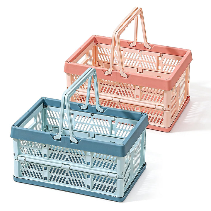 Klappkorb Faltbar, 2er Set (Blau + Rosa), Klappbox Klein mit Henkel 10 L, Multifunktionaler Aufbewah