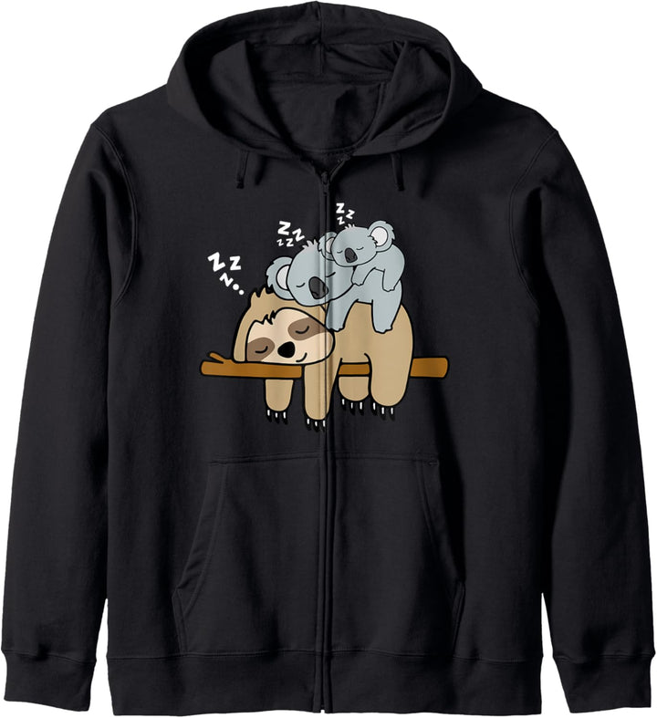 süsse faule Faultier & Baby Koala Mutter Bär Nickerchen Kapuzenjacke