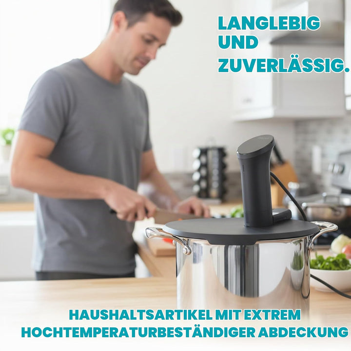 2 Sous Vide Deckel, Silikondeckel für Töpfe bis 28 cm, Sous Video Deckel Schwarz und Grau für Präzis