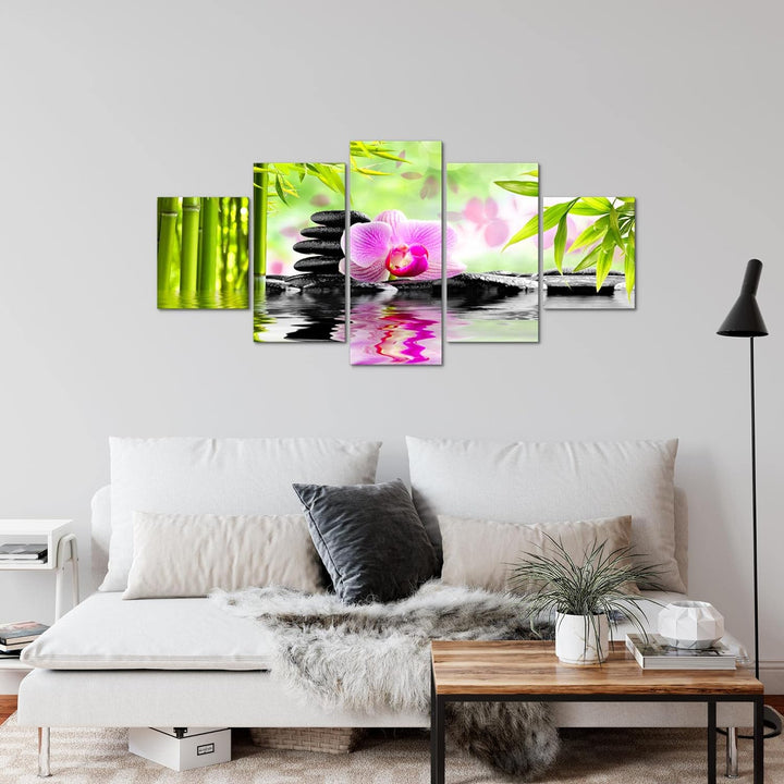 Runa Art Wandbilder Orchidee Feng Shui 5 Teilig Bild auf Vlies Leinwand Deko Wohnzimmer Schlafzimmer
