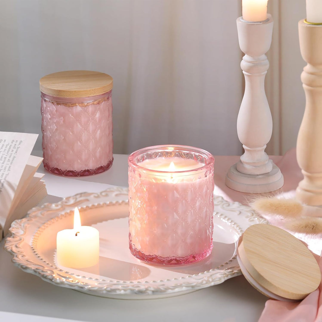 LETINE 6 Stück Kerzengläser, 200ml Rosa Kerzengläser mit Deckel, Kerzengläser zum Befüllen, Kerzengl