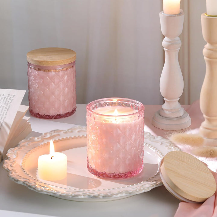 LETINE 6 Stück Kerzengläser, 200ml Rosa Kerzengläser mit Deckel, Kerzengläser zum Befüllen, Kerzengl