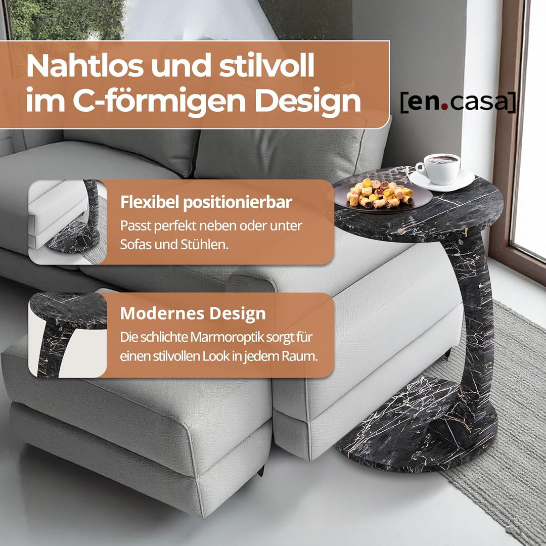 [en.casa] Beistelltisch Holeby Couchtisch Sofatisch auf Rollen Betttisch Laptoptisch C-Form Wohnzimm