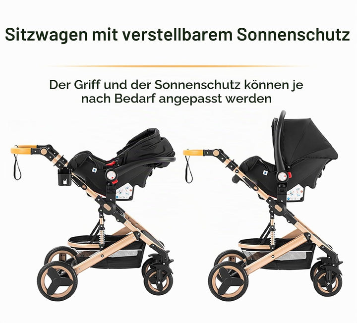 GLOKID Kinderwagen 3 in 1,Reisesysteme, Buggy mit Umkehrbarem Zwei-Wege-Schub,Babywanne Buggy&amp;Sports
