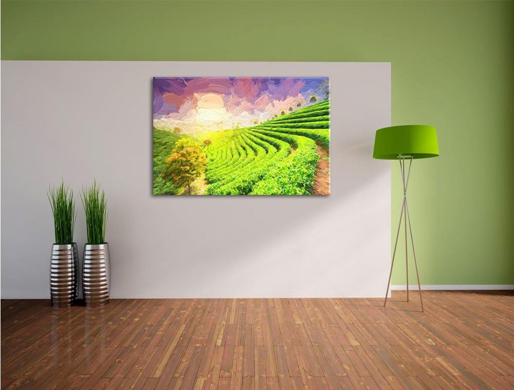 Pixxprint Japanische Treppenfelder Kunst / 100x70cm Leinwandbild bespannt auf Holzrahmen/Wandbild Ku