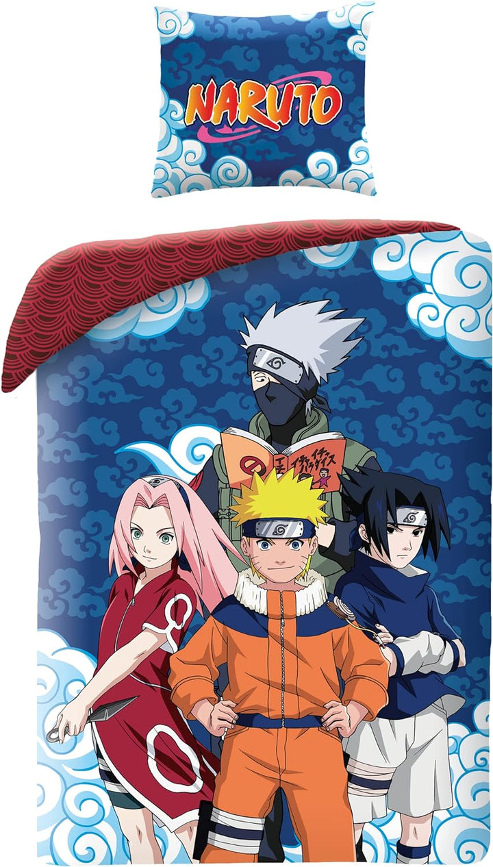 Halantex Naruto - Bettwäsche-Set Bettbezug 140 x 200 cm und Kissenbezug 70 x 90 cm, 100% Baumwolle,