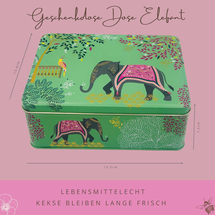 MediMuc Geschenkdose Design Sara Miller - Liebevoll gestaltete rechteckige Vorratsdose - Motiv Elefa