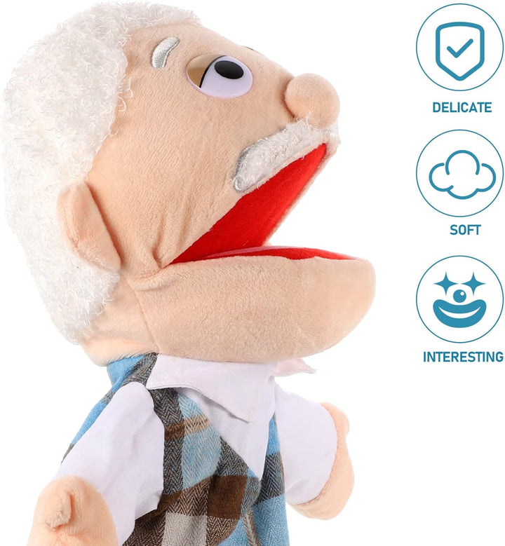Toddmomy Kreative Handpuppe Opa Mit Beweglichem Mund Lebensartiges Handspielzeug Für Kinder Plüsch H