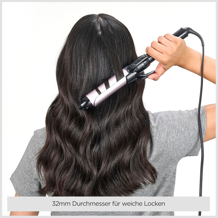 BaByliss 32mm Lockenstab mit Klammer mit grossem Durchmesser für natürliche, lose Locken, Schwarz 32