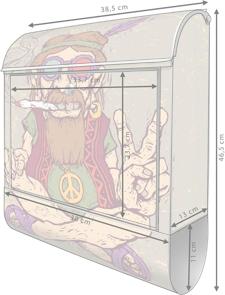 banjado® Design Briefkasten mit Motiv Peace 39x47x14cm & 2 Schlüssel - Briefkasten Stahl Silber mit