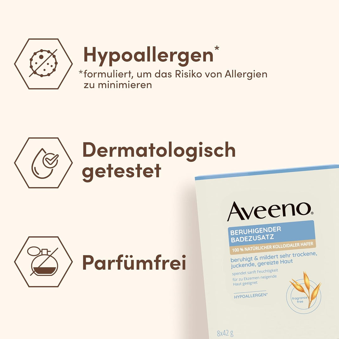 Aveeno Beruhigender Badezusatz 8 x 42 g, pflegendes Entspannungsbad aus 100 Prozent natürlichem koll
