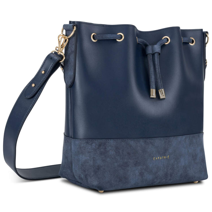 Expatrié Handtasche Damen Blau SARAH Bucket Bag Umhängetasche aus veganem PU-Leder für Shopping, Bür