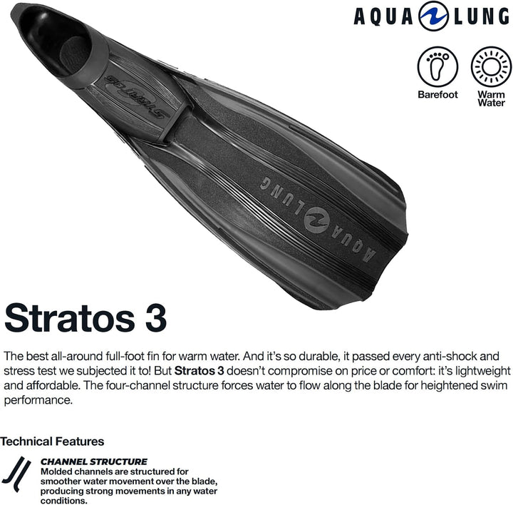 Aqualung Stratos 3 - Unisex-flossen Erwachsene, Fussteillose Flossen für maximale hydrodynamische Le