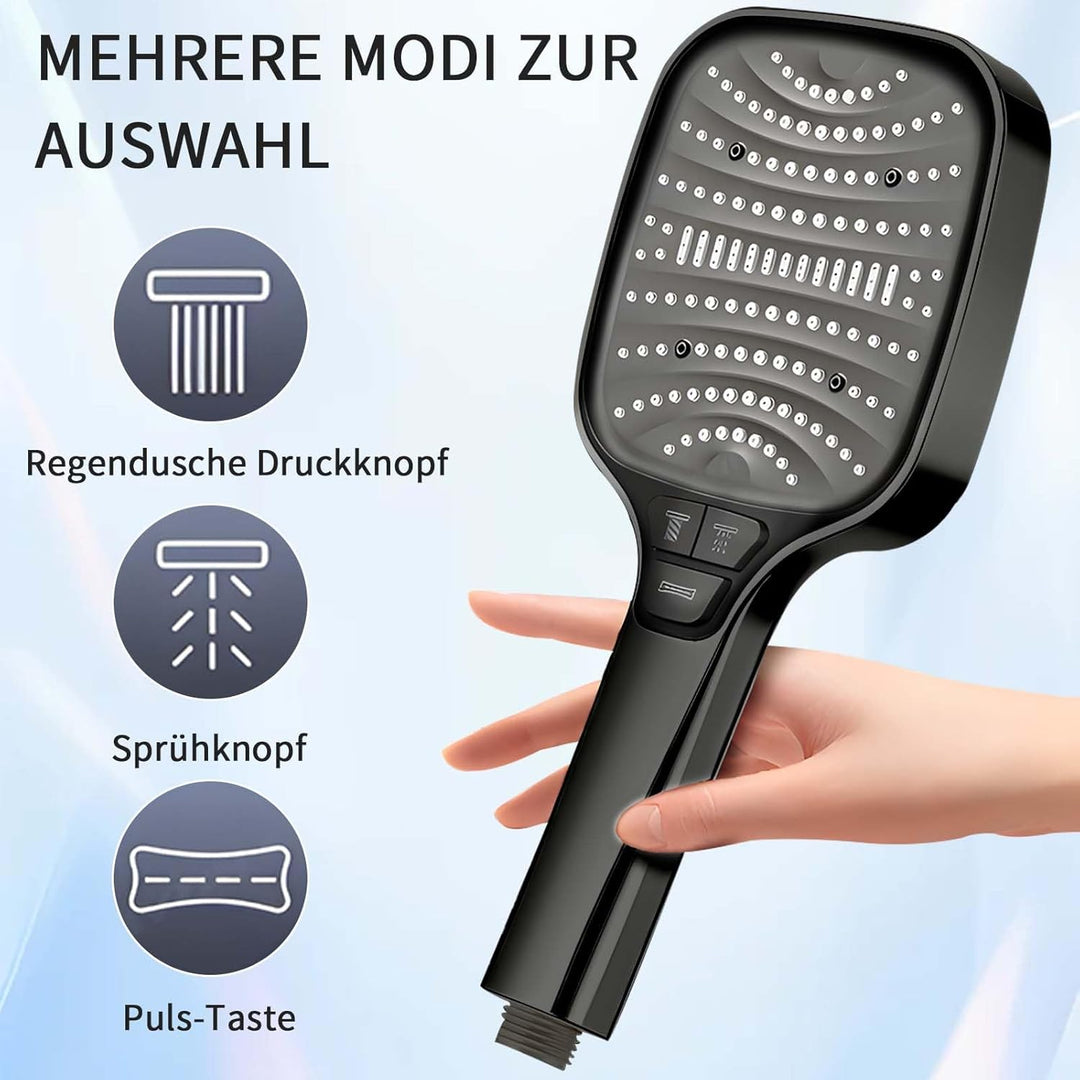 Duschkopf mit Schlauch und Wandhalterung – 8-stufige Duschbrause mit 4 Tasten, Hochdruck Handbrause