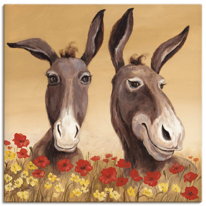 ARTland Leinwandbilder Wandbild Bild auf Leinwand 40 x 40 cm Tiere Haustiere Esel Malerei Creme A1SD