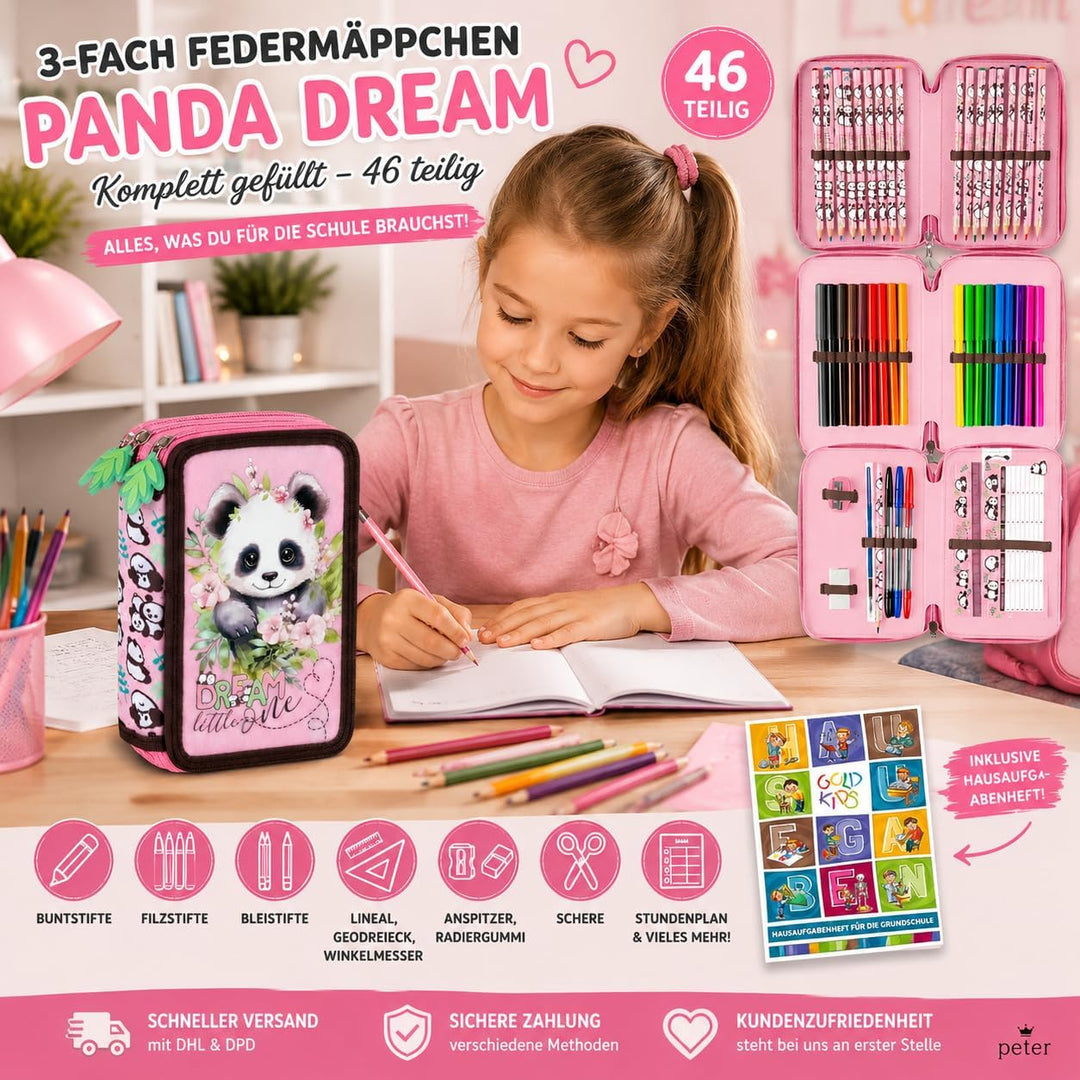 Goldkids - Federmäppchen 3 Fächer - Mäppchen für Mädchen und Jungen - Federmappe 3-Fach Federtasche