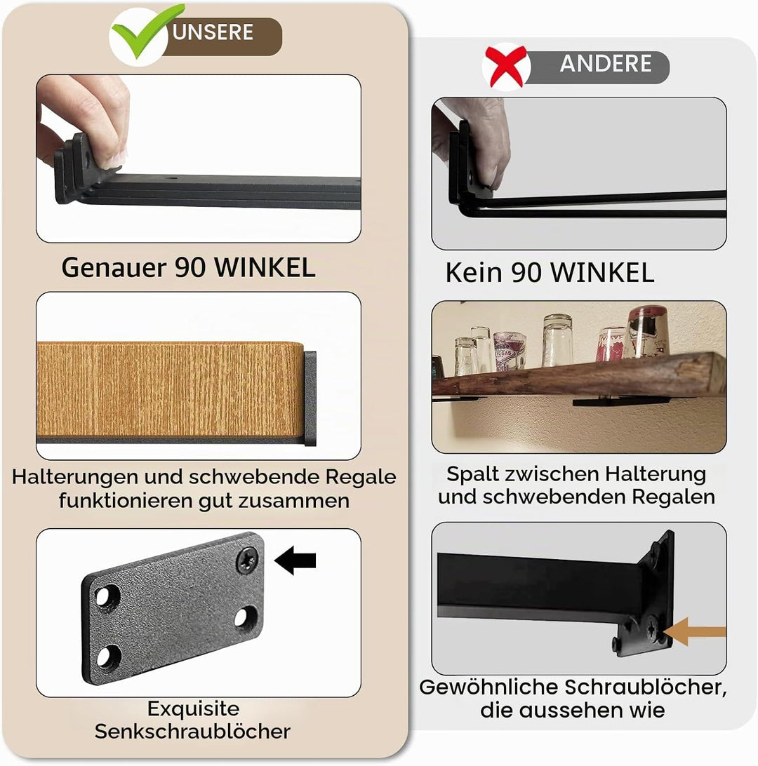 Robuste Regalhalterung, rustikale schwebende Regalhalterung für Regale, Wandmontage, 6 Stück, indust