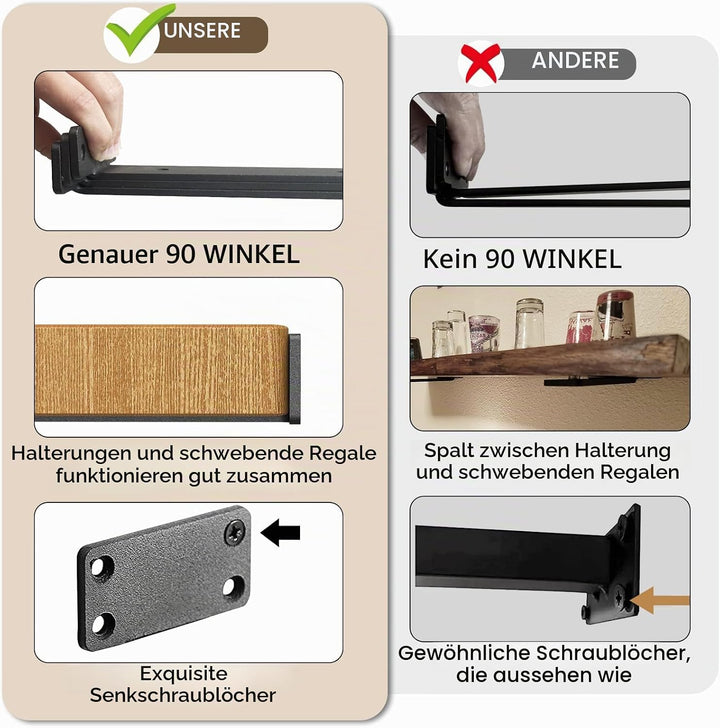 Robuste Regalhalterung, rustikale schwebende Regalhalterung für Regale, Wandmontage, 6 Stück, indust