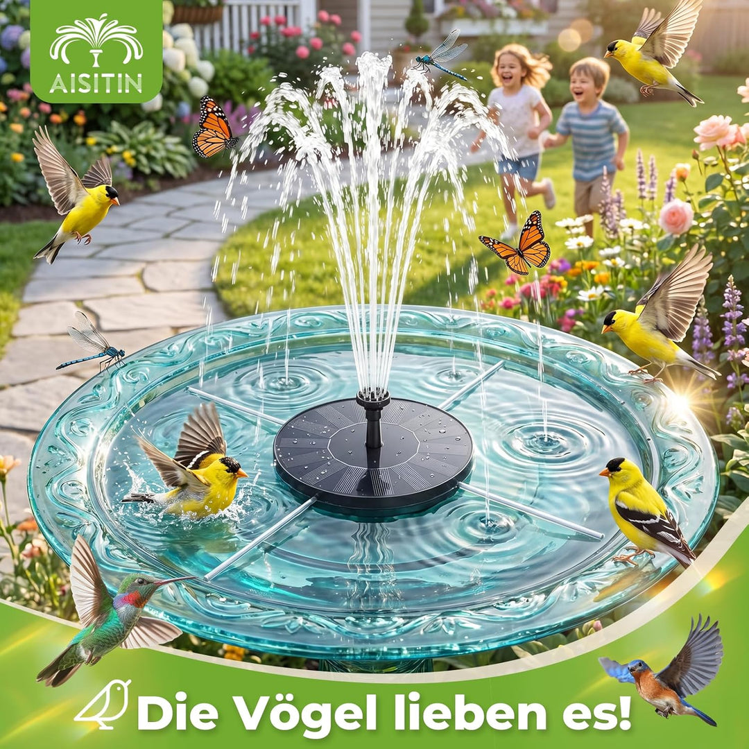AISITIN Solar Springbrunnen für Aussen Verbesserter, Solarbrunnen für Draussen mit 6 Sprüh Effekten,