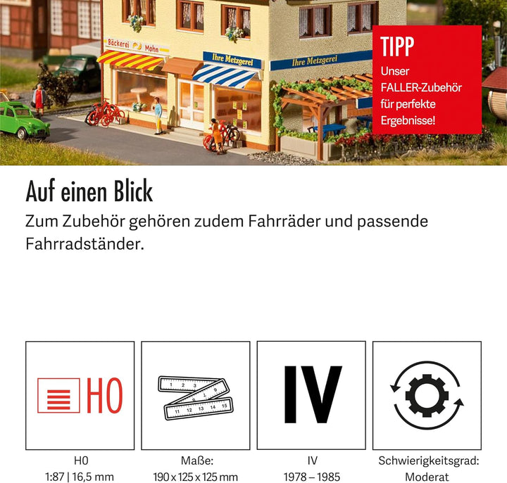 FALLER Metzgerei/Bäckerei Modellbausatz mit 569 Einzelteilen 190x125x125mm I Modelleisenbahn Zubehör