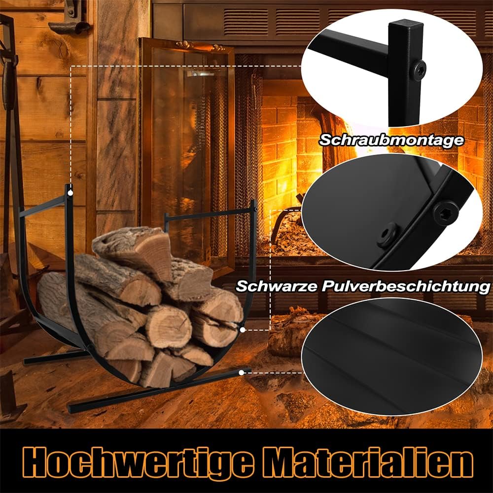 JOIEYOU Kaminholzregal Metall Brennholzregal Holzstapelhilfe U-förmiges Halbrund Kaminholzständer Au