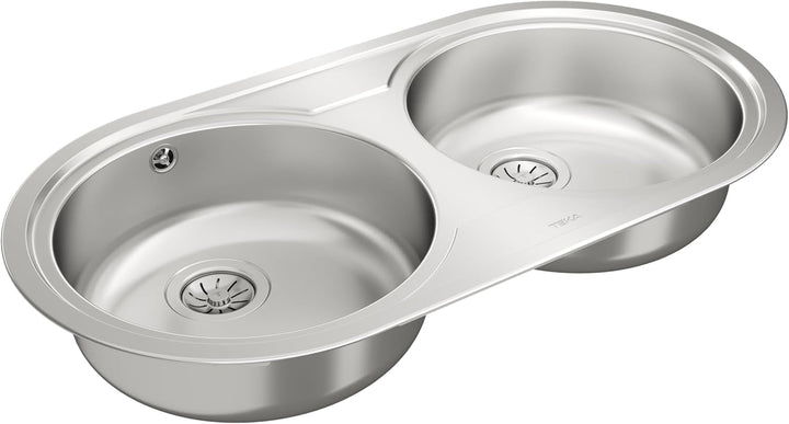 DUETTA 2C Fregadero inox 2 cubetas redondas, 150mm, Mueble 90