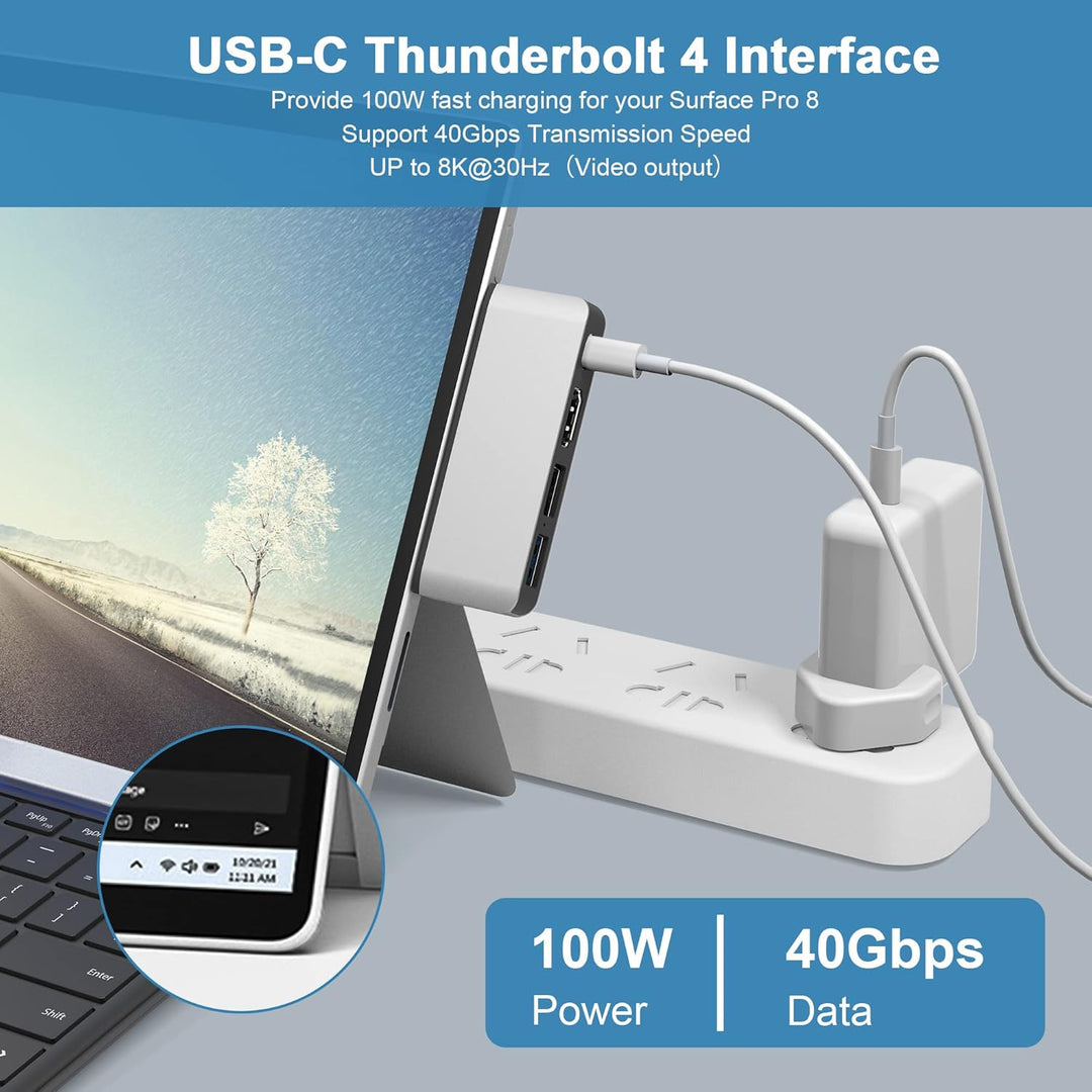Surface Pro 8 USB C Hub Adapter mit 4K HDMI, USB C Thunderbolt 4 (Display+PD Aufladung+Daten), USB 3