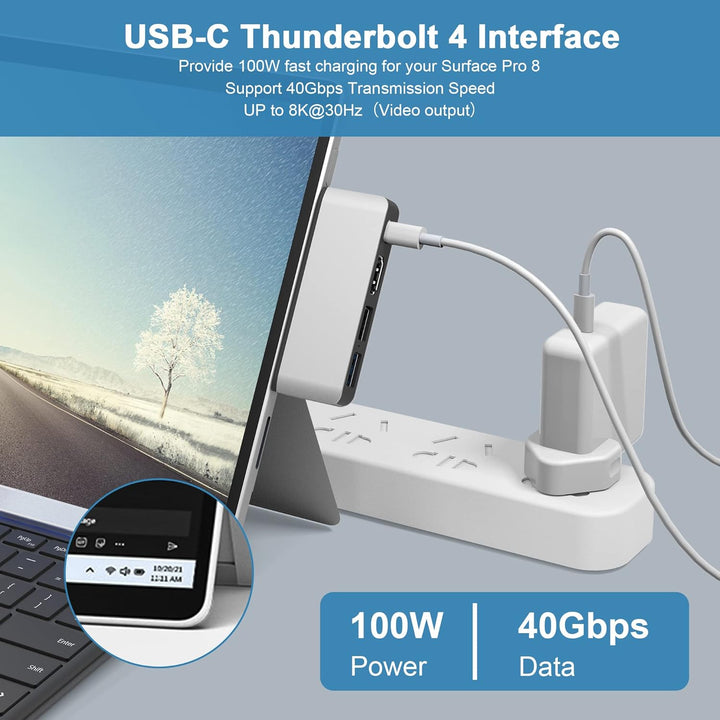 Surface Pro 8 USB C Hub Adapter mit 4K HDMI, USB C Thunderbolt 4 (Display+PD Aufladung+Daten), USB 3