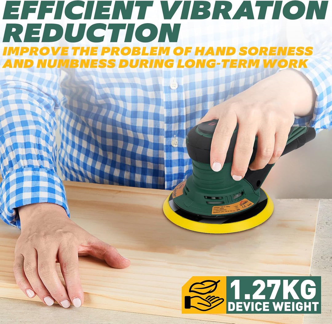 Bürstenloser Exzenterschleifer 350W, Vielseitiger Elektrischer Schleifer mit 125mm/150mm Schleiftell