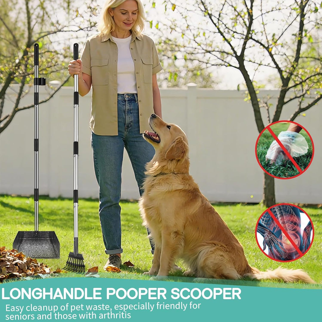 Hundekotschaufel, Dog Poop Scooper für Hundekot mit Verstellbarem Langem Griff, Kotschaufel aus Meta