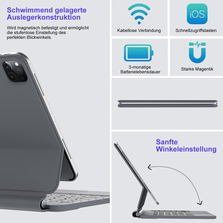 SENGBIRCH Magic Tastatur mit hülle für iPad Air 11" (M3 2025/M2 2024) - Deutsches QWERTZ Layout Hint