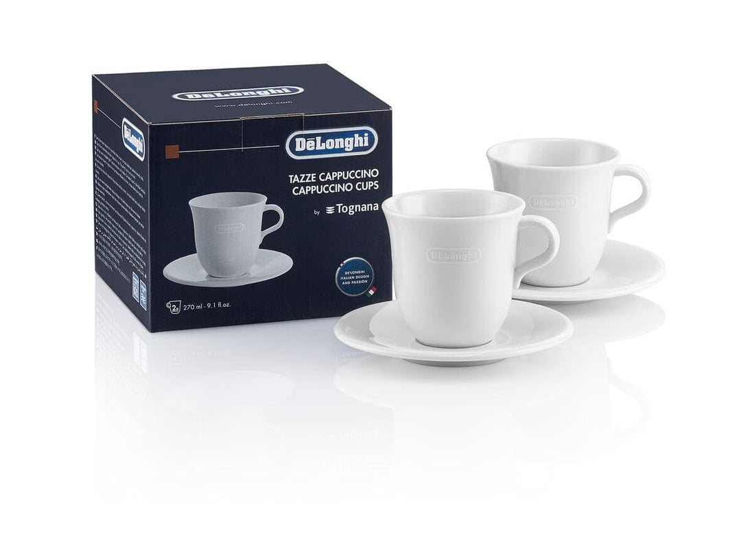 De'Longhi Cappuccinottassen Set DLSC309 – 2 handgemachte Keramik Tassen mit Untertassen, mikrowellen
