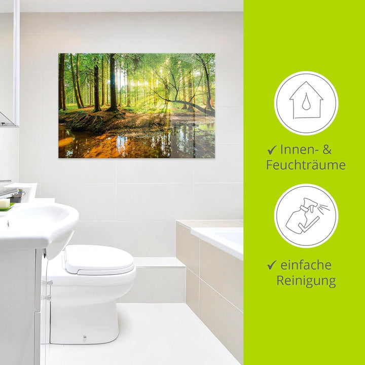 Glasbilder Wandbild Glas Bild einteilig 60x45 cm Querformat Wald Natur Landschaft Bäume Bach Sonne F