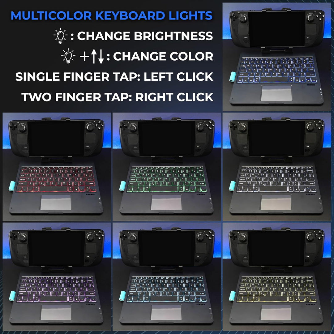 DeckTop mit Splitter – Steam-Deck-Tastatur und Bluetooth-Trackpad-Maus mit mehrfarbigem LED-Laptop-Z